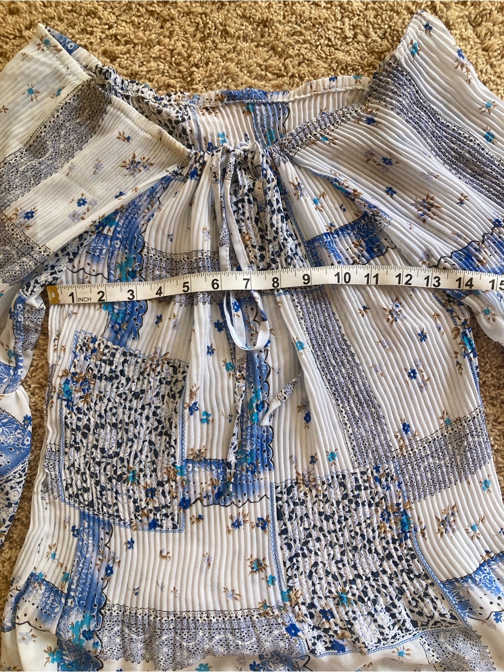 Light Blue Floral Off-Shoulder Peasant Top